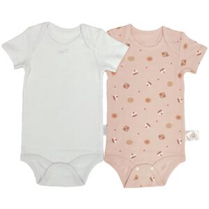 半袖ロンパース肌着 2枚組 保湿スムス ケーキ ピンク×80cm