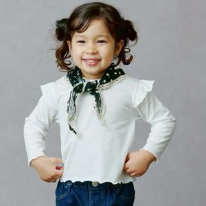 sophitica 天竺 肩フリル 長袖デイリーTシャツ(ホワイト&times;90cm)