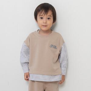 pular pular 裏毛布帛切り替えトレーナー (ミディアムベージュ×80cm)