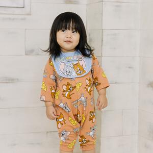 TOM and JERRY  長袖前開きプレオール スタイ付き トムとジェリー オレンジ×60-70cm