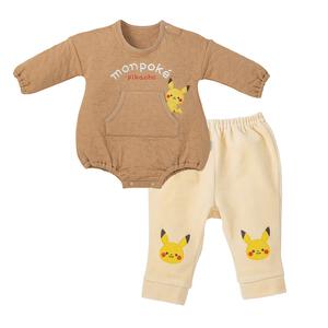 monpoke モンポケ 長袖ロンパース レギンス付き ミディアムベージュ×70cm