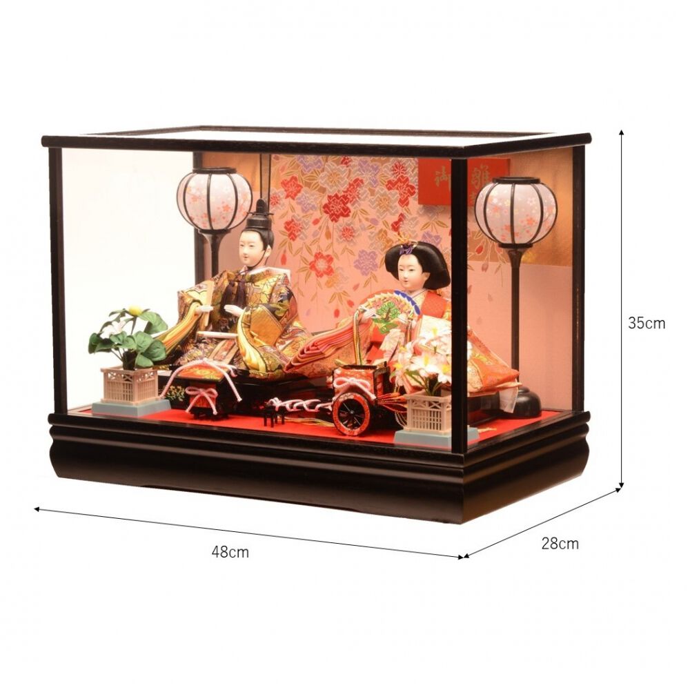 雛人形】ケース飾り 親王飾り「桜模様黒塗」 (322201)ひな人形