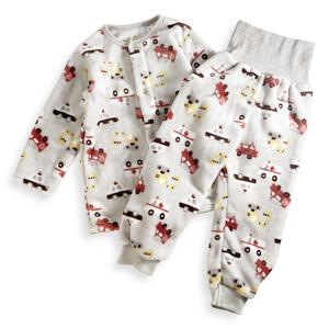 長袖腹巻パジャマ フリース 働く車柄 グレー×95cm