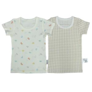 2枚組抗菌半袖シャツ肌着フライス 恐竜&times;チェック ホワイト&times;90cm ベビーザらス限定