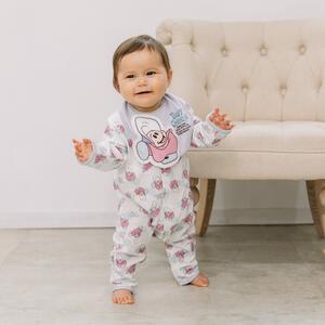 ディズニー 長袖前開きプレオール スタイ付き ヤングオイスター(ピンク×70-80cm)