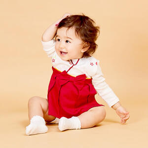 ハカマ風スタイ 女の子 (レッド×フリー) ベビーザらス限定