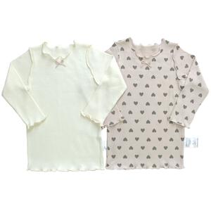 長袖シャツ肌着 2枚組 リブメロー ハート ピンク×80cm ベビーザらス限定