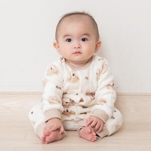 長袖カバーオール フリース クマ柄 ベージュ×80cm