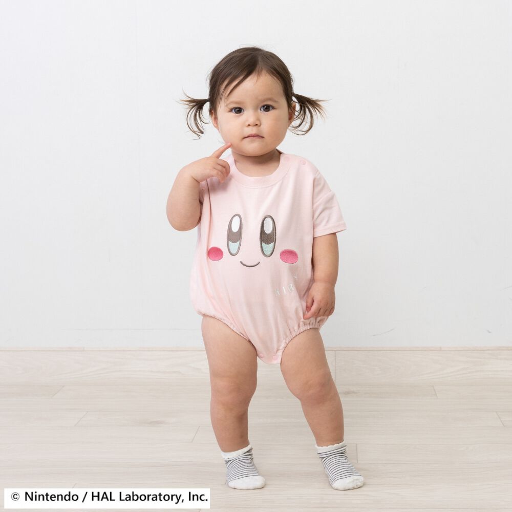 星のカービィ 半袖ボディースーツ 顔ドッカン 天竺 ピンク×70cm