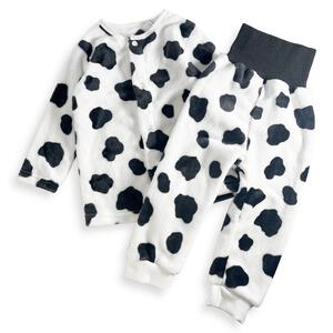 長袖腹巻パジャマ フリース 牛柄 ブラック×90cm