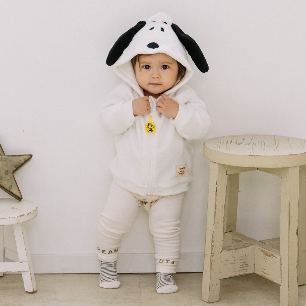 SNOOPY 長袖パーカー サンゴフリース スヌーピー ホワイト×70-80cm