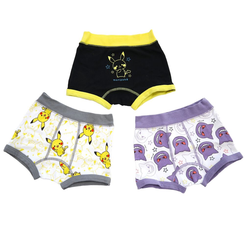 monpoke モンポケ 3枚組ボクサーパンツ 総柄×ワンポイント ブラック