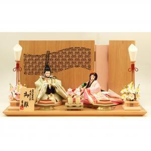 【雛人形】親王飾り「七宝透かし屏風木目調」（605837）