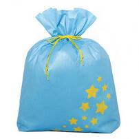 スターギフトバッグ 不織布（約）74ｘ86cm 水色 星 Lサイズ 大きい クリスマスラッピング 巾着袋 おもちゃ 子供 リボン 簡単 マチあり かわいい トイザらス限定