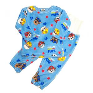 パウパトロール 長袖パジャマ ミンクフリース 総柄丸首 ブルー×110cm トイザらス限定