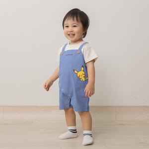  monpoke モンポケ 半袖ロンパース サロペット型 ブルー&times;80cm 