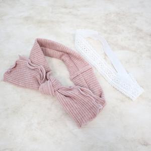 RAT-A-TATR ラッタッター ベビーヘアバンドセット 2本組 リブ レース ピンク