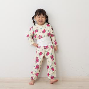 けけちゃま 長袖パジャマ 裏綿ダイヤキルト 総柄丸首 クリーム&times;110cm