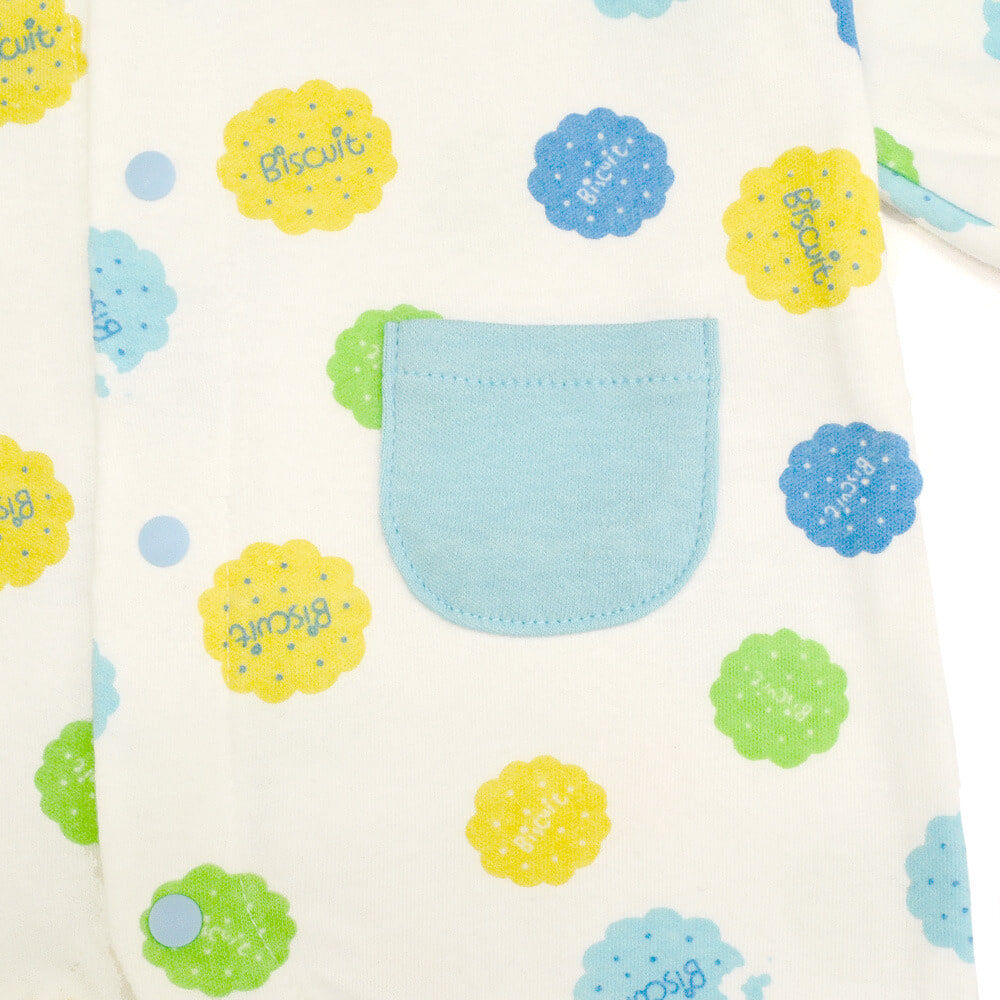 新生児国産ちびオール ビスケット柄（サックス×60-70cm