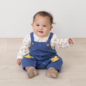 monpoke モンポケ 長袖ロンパース サロペット型 ブルー×70cm