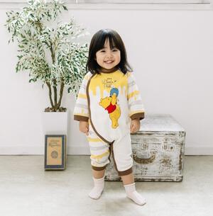 Disney ディズニー 長袖前開きロンパース おしり顔 くまのプーさん ナチュラル×70-80cm