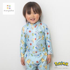 monpoke モンポケ 総柄 ラッシュガード ピカチュウたち＆フルーツ ライトブルー&times;110cm 水着 水遊び