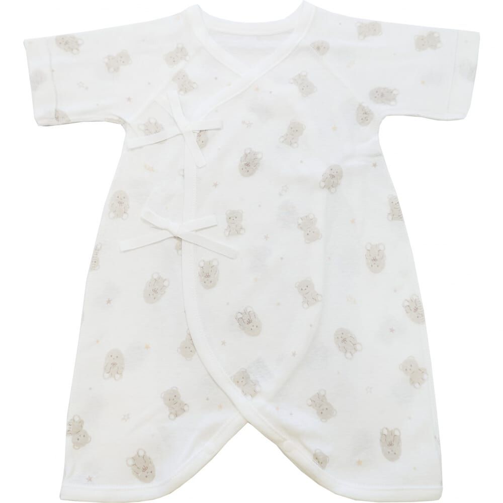 日本製 フライスコンビ肌着 2枚組 うさぎくま柄(ベージュ×50-60cm