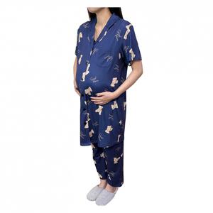 半袖パジャマ ストレッチ天竺 ベア柄 ネイビー M-L