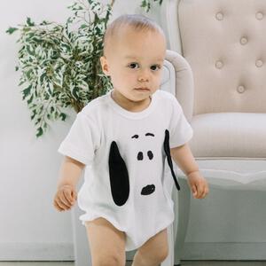 SNOOPY 半袖ボディスーツ 顔ドッカン しっぽ付き スヌーピー ホワイト&times;70-80cm