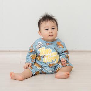 TOM and JERRYトムとジェリー 長袖前開きロンパース 総柄 おしり顔 ブルー×80cm