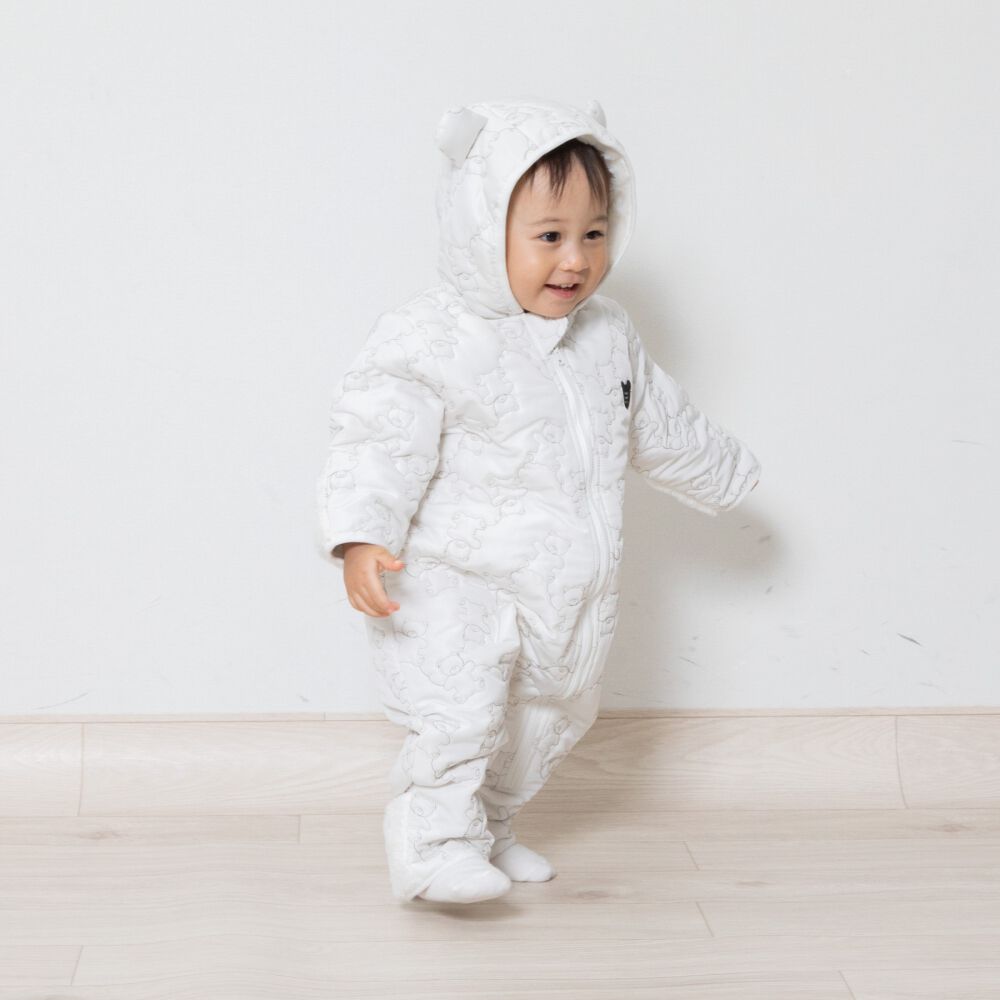 ジャンプスーツ くまみみ クマ柄 ホワイト×80cm | マタニティ・ベビー