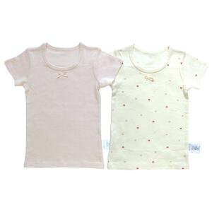 2枚組 抗菌半袖シャツ肌着 フライス ハート ピンク×90cm