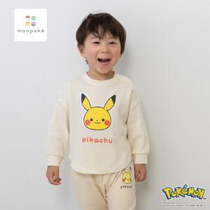 monpoke モンポケ 長袖Ｔシャツ ワッフル ピカチュウ ナチュラル&times;80cm