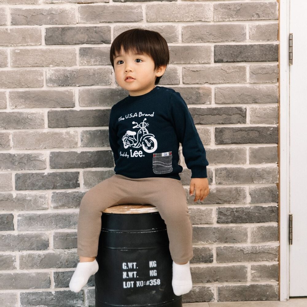 BUDDYLEE 長袖トレーナー ガーゼ裏毛 カブ ポケット付き ネイビー×90cm