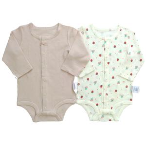 長袖前開きロンパース肌着 2枚組 ワッフル イチゴ ピンク×80cm ベビーザらス限定