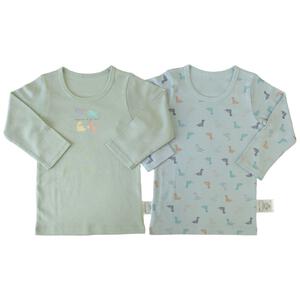 長袖シャツ肌着 2枚組 フライス 恐竜(ミント×90cm)