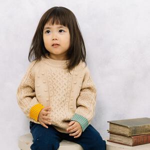 ベビーザらス限定　RAT-A-TATR ラッタッター ケーブルニット(ベージュ&times;90cm)