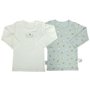 長袖シャツ肌着2枚組 スムス 牛×パン パステルブルー×100cm ベビーザらス限定