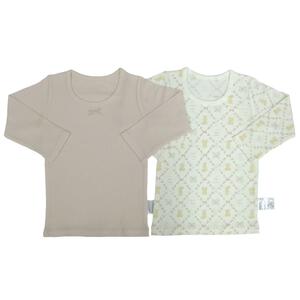 長袖シャツ肌着 2枚組 テレコ くまうさぎ ピンク&times;80cm