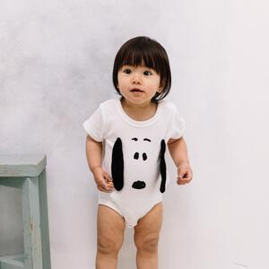 SNOOPY 半袖ボディスーツ パイル 顔立体 スヌーピー ホワイト&times;70-80cm