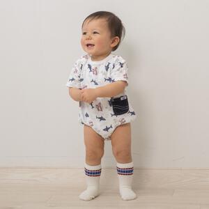 BUDDYLEE 半袖ボディスーツ ポケット付き サメ総柄 ホワイト&times;70cm