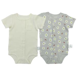 2枚組 半袖前開きロンパース肌着  ワッフル 目玉焼き ブルー×70cm