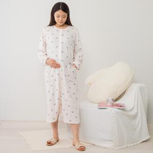 Petit jouet for maternity プティジョエット 長袖ワンピースパジャマ ロンパース型 スムース ネコ柄(ピンク×M-L)