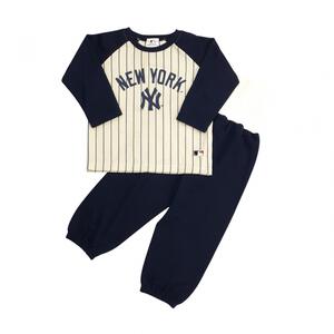 MLBヤンキース 長袖パジャマ 裏綿ダイヤキルト 丸首 ネイビー×90cm