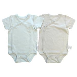 2枚組 半袖打ち合わせロンパース肌着  メッシュ パステルブルー&times;60cm