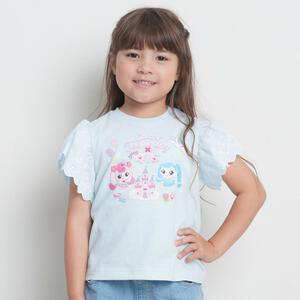 【ティニピン×しなこ】半袖Ｔシャツ 袖レース 天竺 ライトブルー×110cm