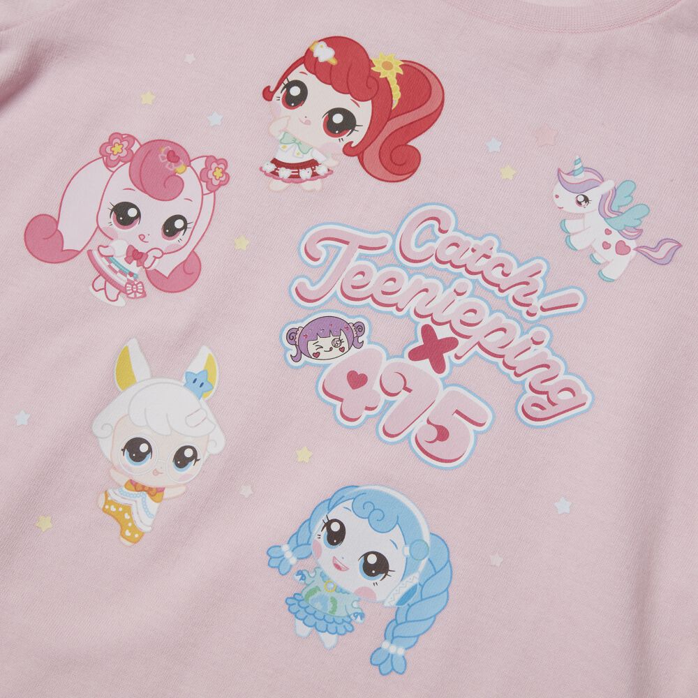 ティニピン×しなこ】半袖Tシャツ パフスリーブ 天竺 ピンク×120cm