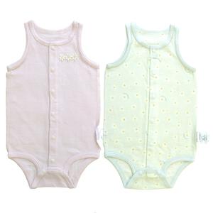 2枚組 涼感袖なし前開きロンパース肌着 シースルー 花 サックス&times;70cm