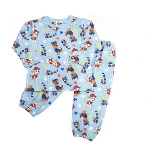 パウパトロール 長袖パジャマ 裏綿ダイヤキルト 総柄丸首 ブルー×100cm