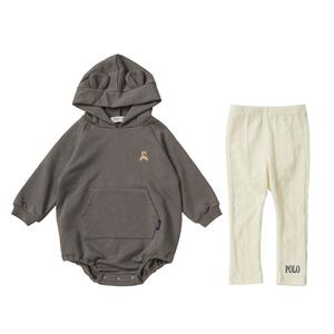 POLO BCS レギンス付フードロンパース チャコール×80cm ベビーザらス限定